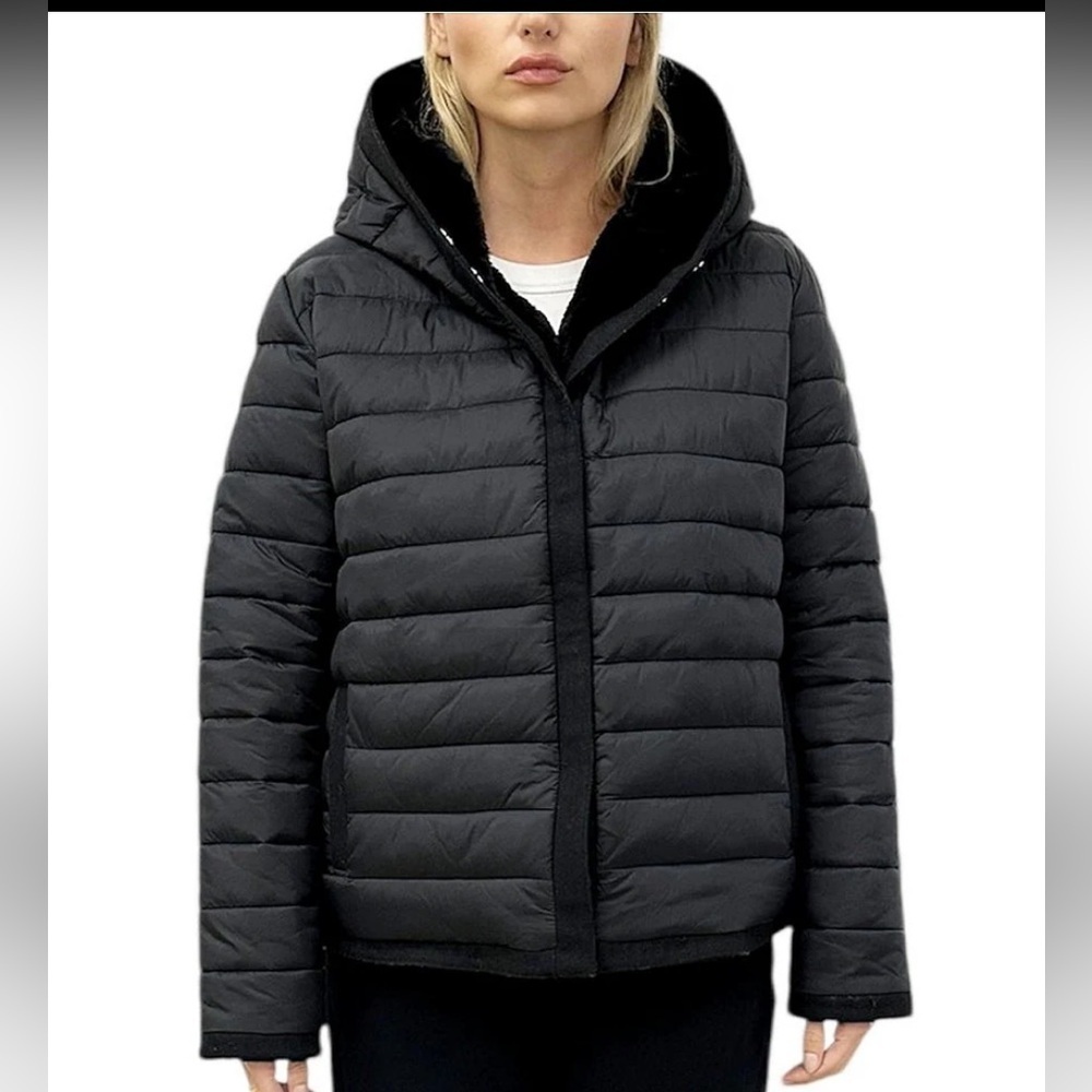 NWT Rebecca Minkoff Black Reversible Faux Fur Hooded Puffer Jacket Size M Medium - Picture 5 of 12